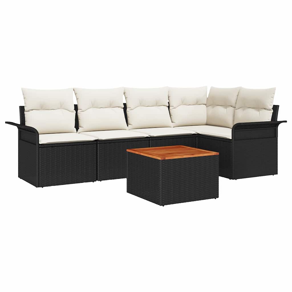 Garten-Sofa-Set 6 pcs Schwarz und Creme 55 x 55 x 37 cm